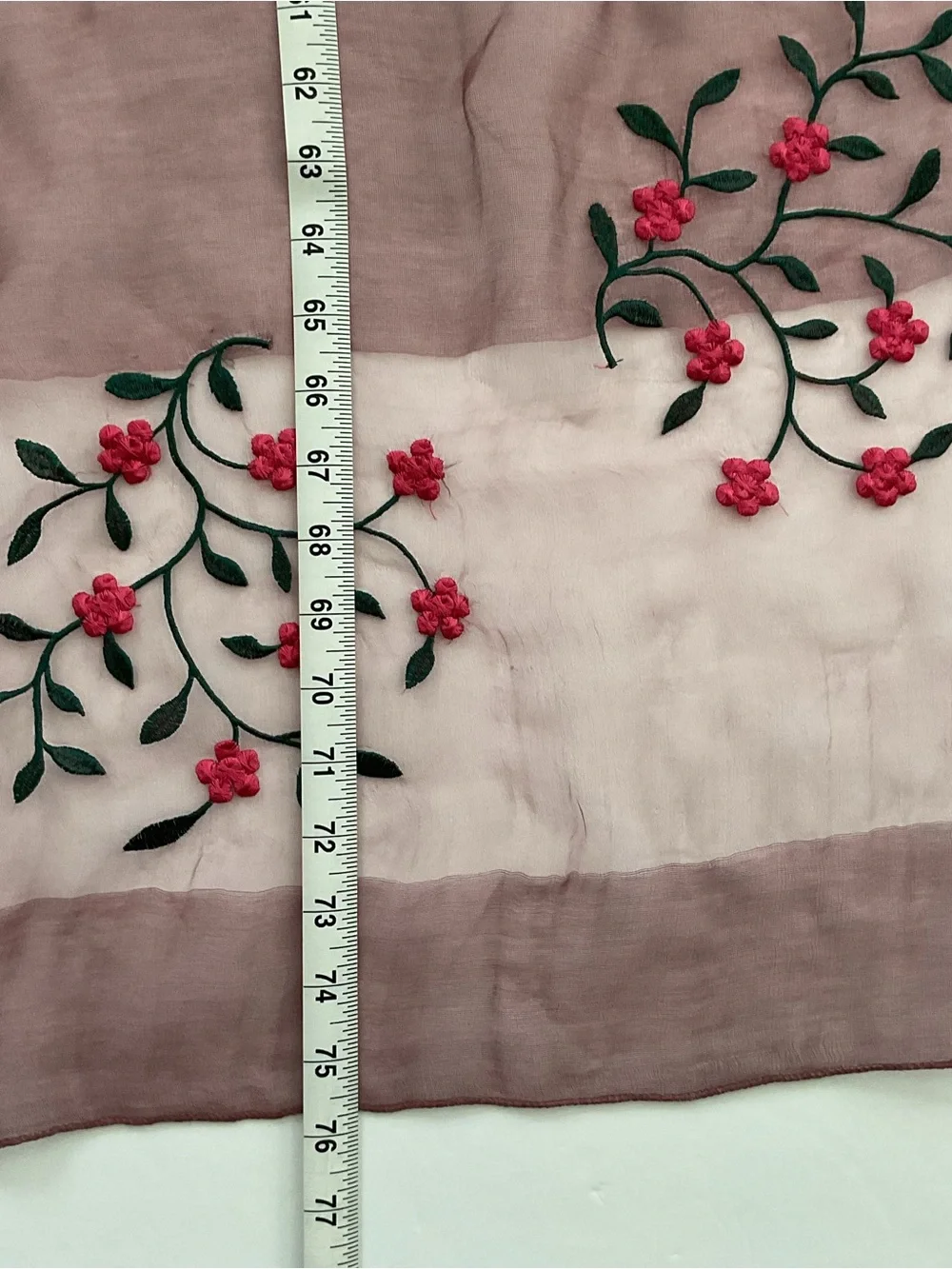 Sheer Floral Embroidered Scarf Silk Wool Blend